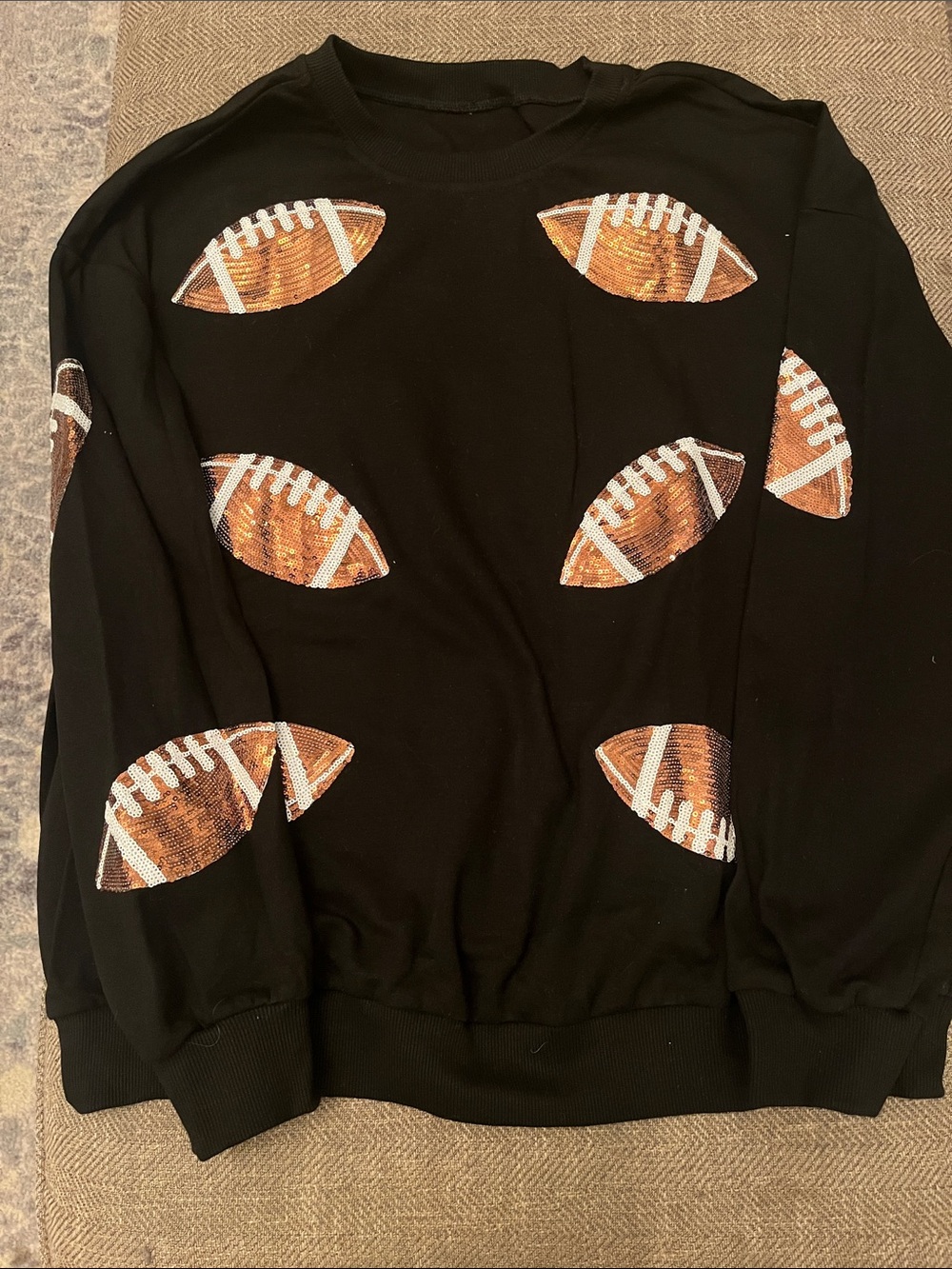 Black Football Sequin Crewneck Sweatshirt